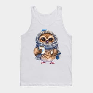 Chibi Owl Drinking Hot Chocolate Cute Baby Christmas Scarf Beanie Tank Top